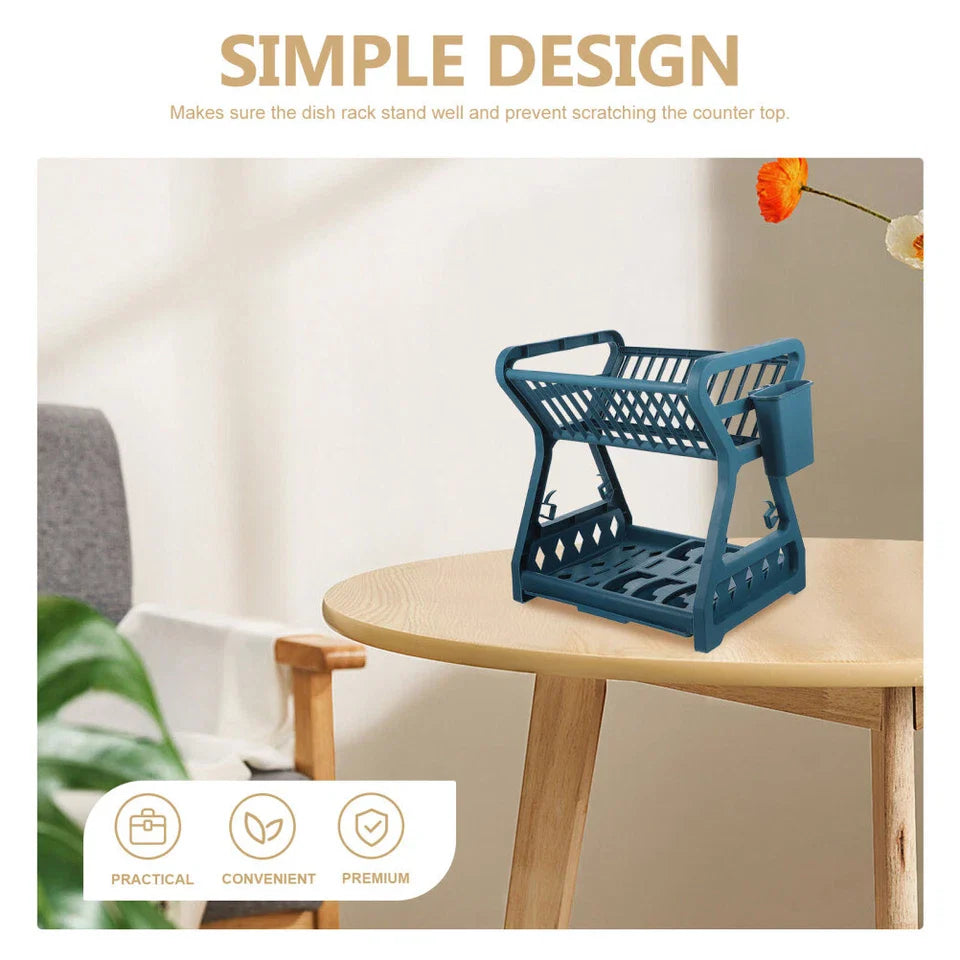 2-Tier-Dish Drying Rack & Utensil Holder(15254)-Green Dish Rack Apricot