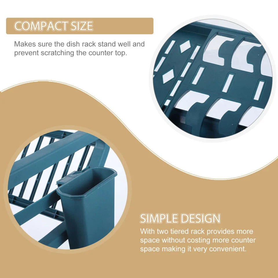 2-Tier-Dish Drying Rack & Utensil Holder(15254)-Green Dish Rack Apricot