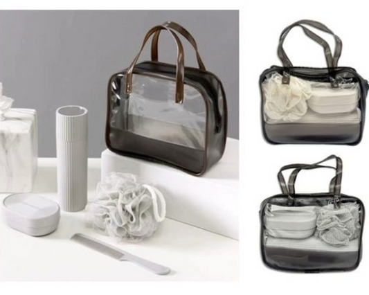 4Pcs Acrylic Travel Personal Tools With Bag-SA2408-293 Cosmetic Pouches Apricot