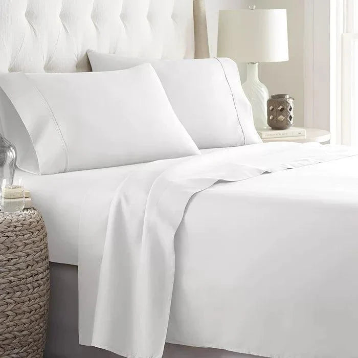 3 PCs Double Bed Sheet-White Bed Sheets Apricot