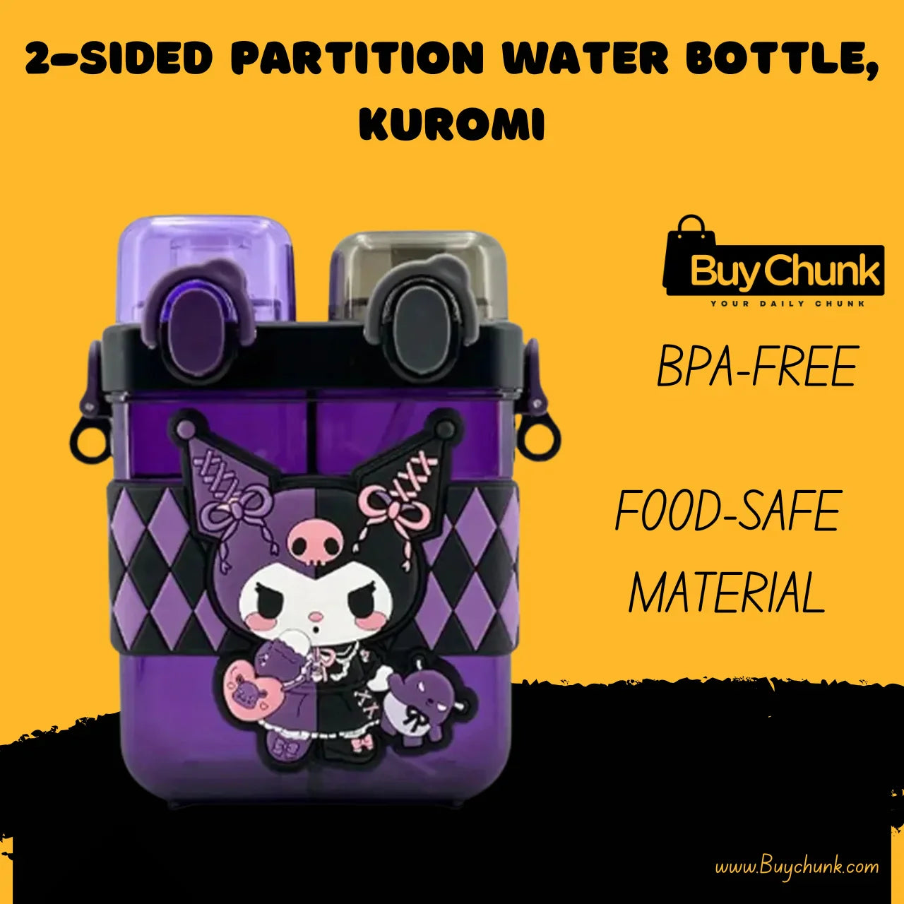 2IN1 PARTITIONED WATER BOTTLE FOR KIDS (SA2510-149)KUROMI Apricot