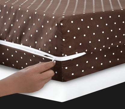 Zipper Mattress Cover Printed- Brown Polka