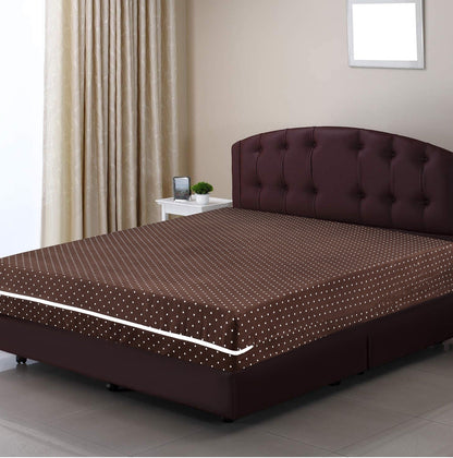 Zipper Mattress Cover Printed- Brown Polka