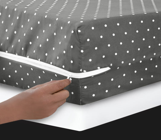 Zipper Mattress Cover Printed- Grey Polka