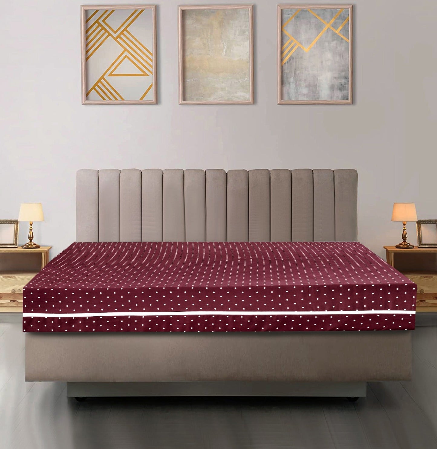Zipper Mattress Cover Printed- Plum Polka