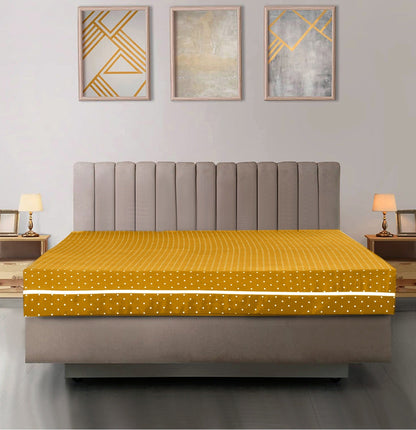 Zipper Mattress Cover Printed- Mustard Polka