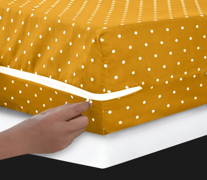 Zipper Mattress Cover Printed- Mustard Polka